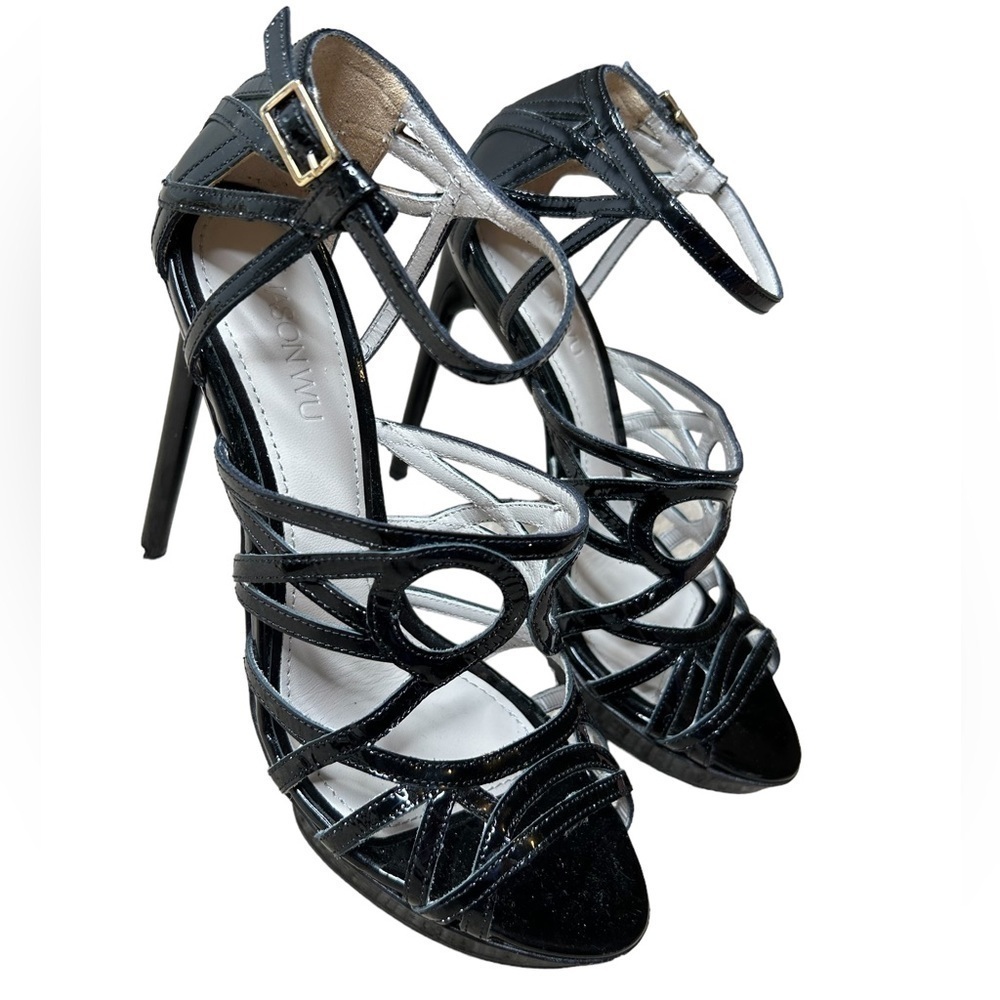 Jason Wu Black Patent Leather Strappy Stiletto Heel Sandal Made in Italy 6.5 - Picture 4 of 16